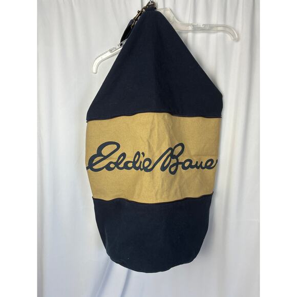 Vtg 90s Eddie Bauer Convertible Canvas Duffle Bag 27x18x10 Blue Tan Heavy Duty - Picture 5 of 7